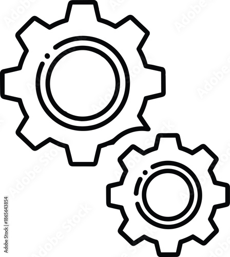 Interlocking gears line art, mechanical components, torque transmission, engineering concept, machinery motion, black and white illustration, technical drawing
