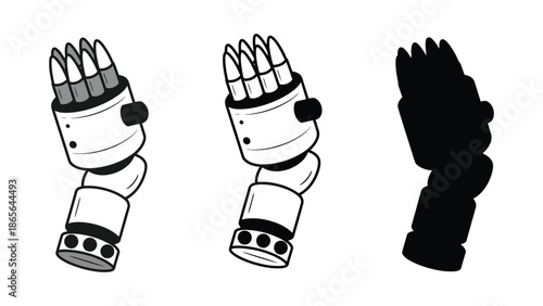 Mechanical arm holding projectiles in different styles