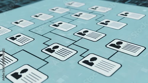 Hierarchical organizational chart showing structure and connections between individuals