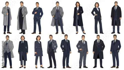Professionals in business attire standing confidently