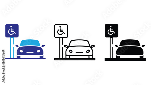 Accessible parking symbol with car icons in various styles