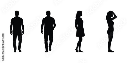 Vector silhouettes of men and a women