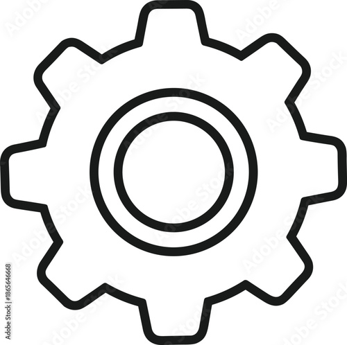 Settings gear icon illustration configuration preferences system control management tools black white outline minimal technology interface design