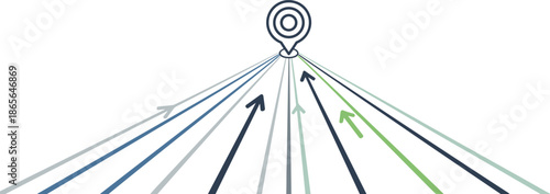 Strategic direction arrows converging to target illustration business focus leadership vision growth planning success analytics minimal design concept