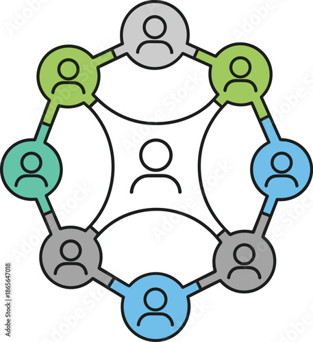 Team collaboration network illustration people connected in circle communication teamwork partnership community business structure modern flat design