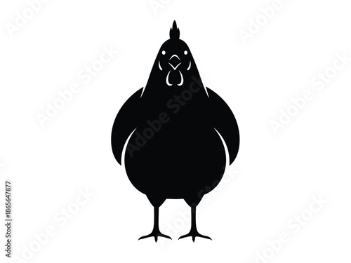 Black silhouette of a chicken standing on a with a comical expression