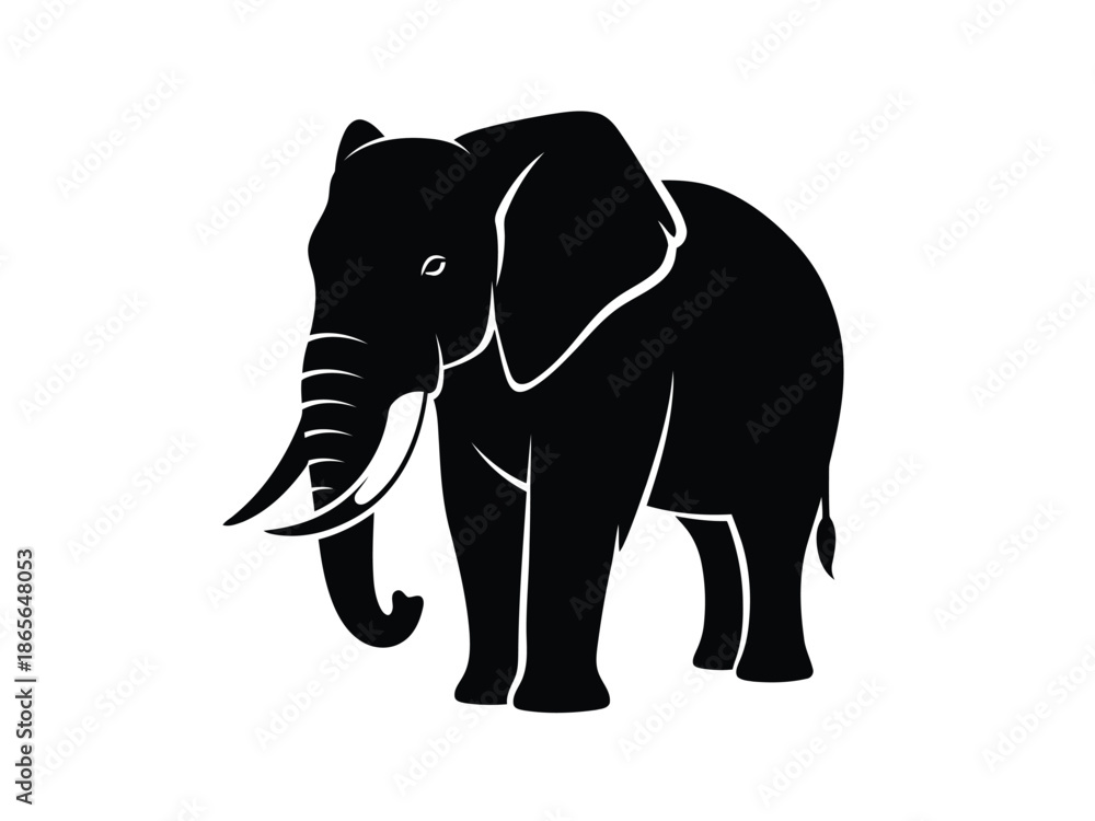 Fototapeta premium Black silhouette of an elephant standing