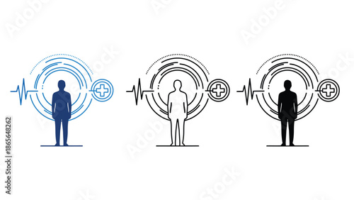 Human silhouette with medical pulse and health icon