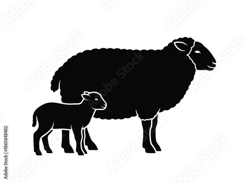 A black silhouette of a sheep and a lamb standing side by side