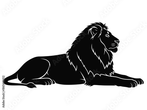 Black lion silhouette lying down in profile view