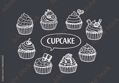 Sweet Hand-Drawn Cupcakes Sketch Collection
