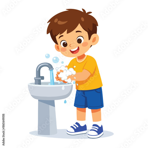 Proper Handwashing Routine - Detailed Step-by-Step Instructional Vector Set for Personal Hygiene, Sanitization Procedures, and Medical Healthcare Safety Guidelines for Schools and Clinics