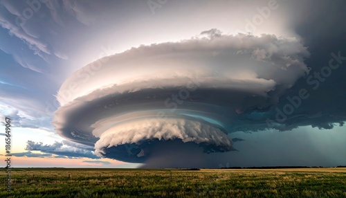Stunning Supercell Storm Cloud Over Grassy Field Landscape
