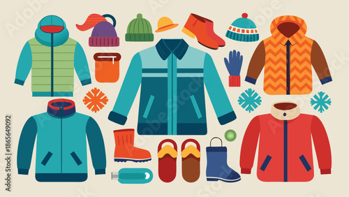 Vector illustration of winter products featuring 20 different items
