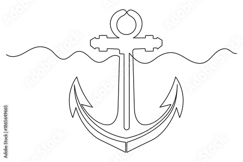 Continuous line drawing of a ship anchor icon minimalist design isolated