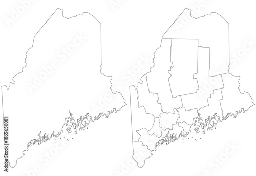 Maine map. Maine administrative map, Maine outline and counties state map set - illustration version