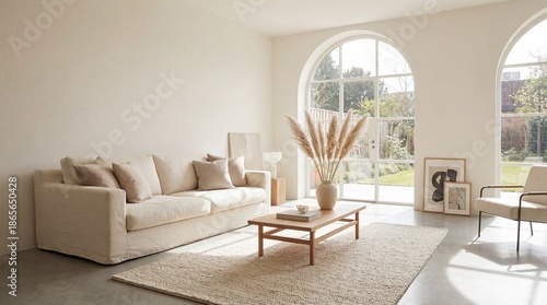 Spacious Minimalist Living Room with Natural Light and Cozy Elements in Contemporary Home