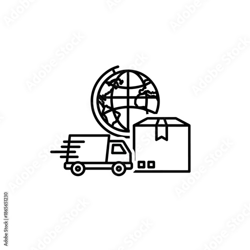 Global Logistics and Shipping Concept with Globe, Package, and Delivery Vehicle