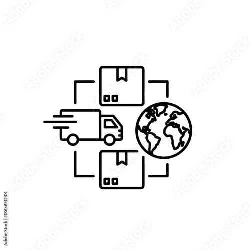 Global Shipping and Delivery Concept with Cargo Boxes and Delivery Van Illustration