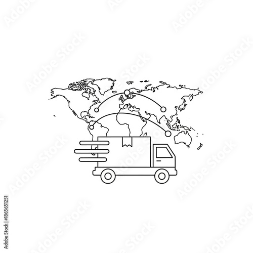 Global Shipping and Logistics Concept with Delivery Truck and World Map Background
