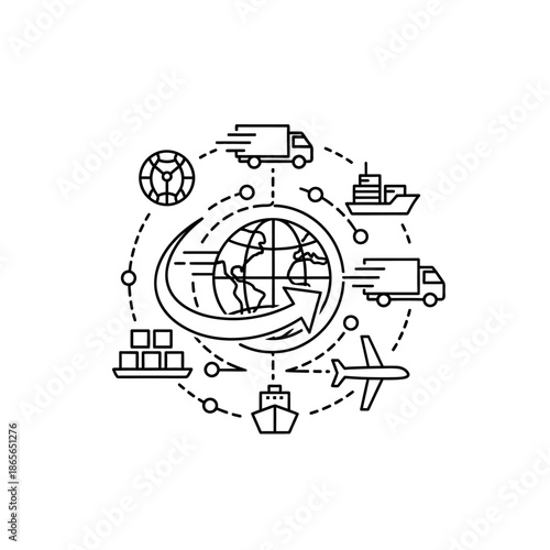 Global Shipping and Logistics Concept with Delivery Vehicles and Cargo Ships