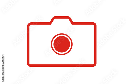 A clean, minimalist red camera icon, representing photography, captures attention with its simple yet striking design.
