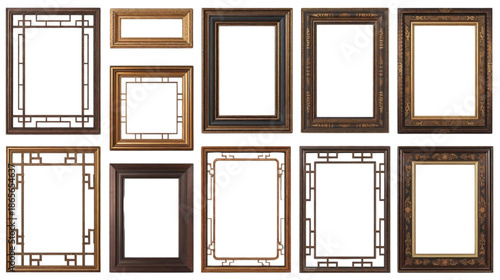 Collection of Ornate Antique Wooden Picture Frames with Decorative Patterns and Various Finishes