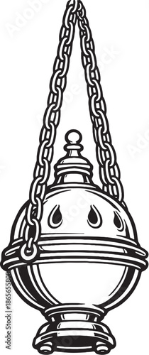 Incense Censer Thurible Line Art Illustration, Church Liturgical Object eps