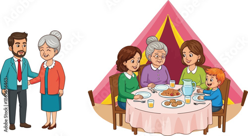 Happy multi-generational family enjoying a meal together, celebrating togetherness and love. Grandparents, parents, and children sharing precious moments.