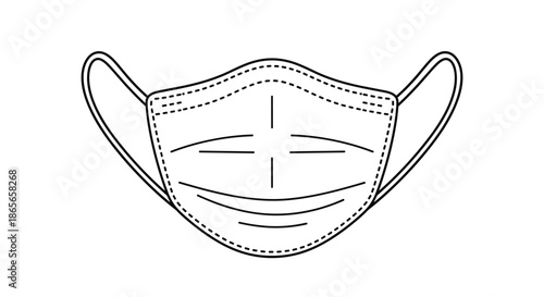 Simple black and white line drawing of a surgical face mask for medical protection and prevention of virus spreading.