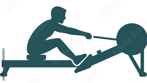 Silhouette of a person exercising on a rowing machine for a strong cardio workout.
