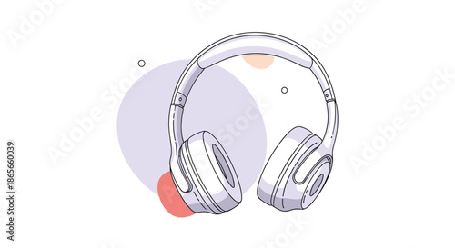 High-quality white headphones are paired with soft pastel abstract circles to represent listening and audio enjoyment.