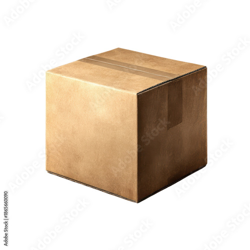 Cardboard shipping box sealed with clear tape isolated on black package parcel, Png Isolated On White, Transparent Background