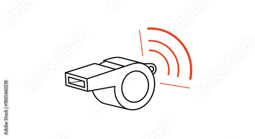 Sports whistle in black and white is shown emitting orange sound waves to represent officiating and athletic training.
