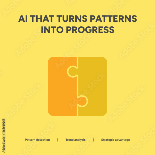 Minimalist illustration showing puzzle pieces fitting together for AI-driven pattern detection and strategic business advantage on a yellow background.