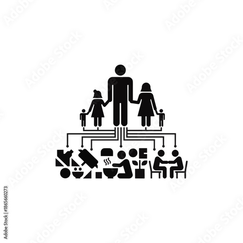 Confucian family hierarchy and daily life silhouette icon. Social structure and genealogy concept vector illustration. Traditional culture symbol isolated.