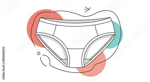 Clean line illustration of comfortable women's cotton briefs with soft pastel shapes in the background for lingerie and apparel catalogs.