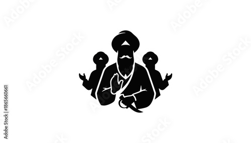 Sikh leadership and moral conduct silhouette. Flat vector illustration of Sikh figures with turban and kirpan. Isolated on transparent background