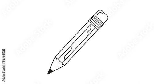 Classic graphite pencil with an eraser tip shown at an angle in a simple line art style for education, writing, and drawing applications.