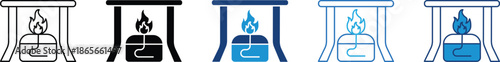 Bunsen burner icon set in multiple styles
