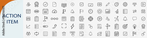 Tableau sur toile Action item and task management line icons set for business planning
