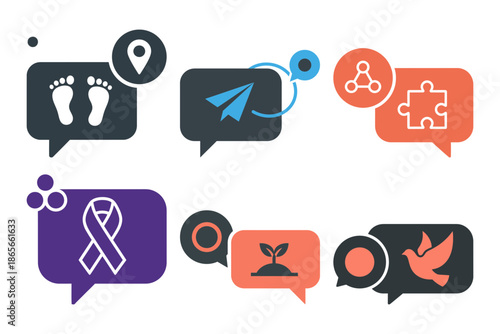 Icon collection for concepts of partnership, nature, science, wellness, and education.