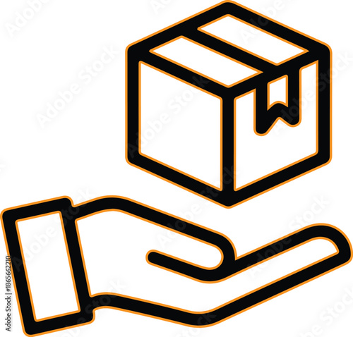 Hand holding gift box with ribbon icon