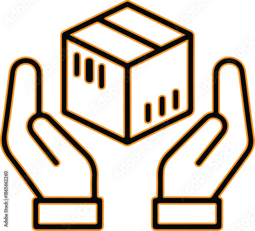 Hands holding delivery box icon design