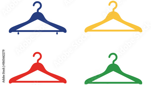 Four colorful clothes hangers arranged neatly against a white background, symbolizing organization and choice.