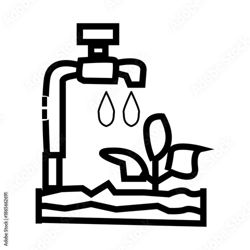 Automatic plant watering system icon with faucet and drip irrigation.