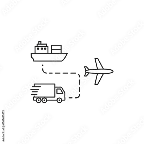 Logistics and Transportation Icons Showing Air, Sea, and Road Freight Movement