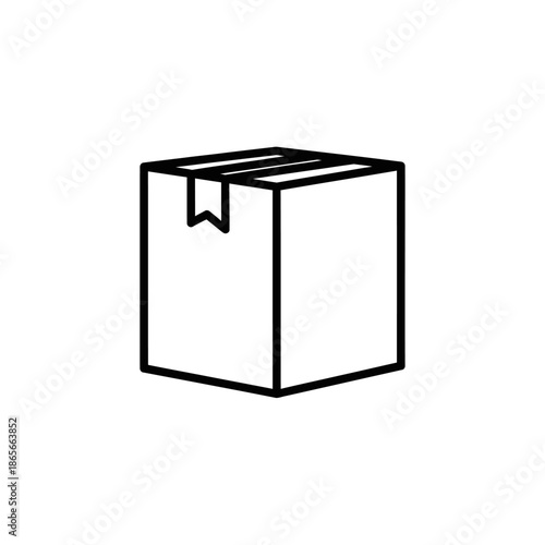 Minimalist Black and White Line Drawing of a Cardboard Box for Packaging or Storage Design