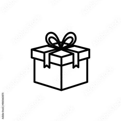 Minimalist Line Art Illustration of Gift Box with Ribbon for Celebration or Gift Concept
