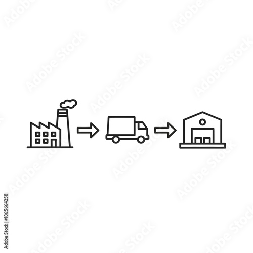 Simple Industrial Process Illustration Showing Factory to Warehouse Flow